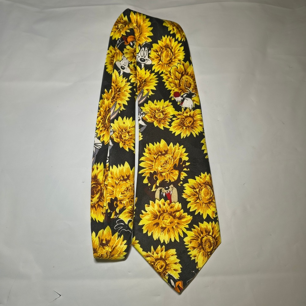 Vintage 1994 Looney Tunes Mania Sunflower Necktie Mens Bugs Bunny Taz Tie